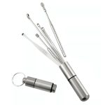 Set portabil de cerumen metalic, format din 6 piese, cu suport metalic