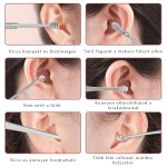 Set portabil de cerumen metalic, format din 6 piese, cu suport metalic