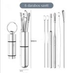 Set portabil de cerumen metalic, format din 6 piese, cu suport metalic