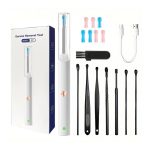 Bezdrátový čistič uší s HD kamerou, 7 kovovými lžičkami a ochranným krytem - Bílá