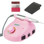 Elektrický pilník na nehty s nastavitelnou rychlostí, nožním pedálem, brusnými hlavicemi - DM-208 - růžový
