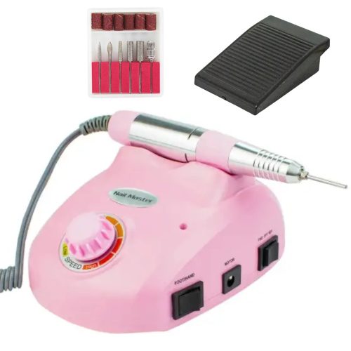Elektrický pilník na nehty s nastavitelnou rychlostí, nožním pedálem, brusnými hlavicemi - DM-208 - růžový