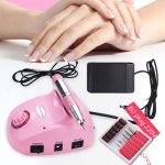 Elektrický pilník na nehty s nastavitelnou rychlostí, nožním pedálem, brusnými hlavicemi - DM-208 - růžový