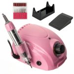Elektrická bruska na nehty, ruční jednotka s držákem, nožním pedálem, brusnými hlavami - DM-212 - růžová