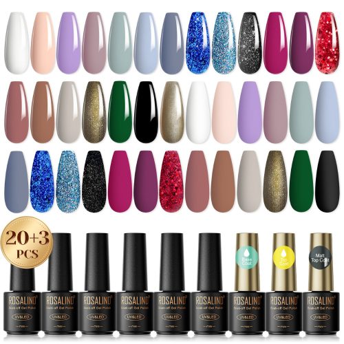 Set Mini Oja Gel Rosalind cu Oja Gel de Bază, Top Coat Lucios și Mat – 23 bucăți RATC23-002
