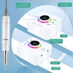 Pile electrică profesională portabilă pentru unghii, cu performanță de 45000 RPM și afișaj LCD, alb