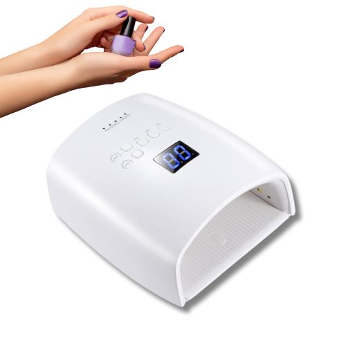 Lampă UV/LED pentru unghii artificiale S10 cu baterie încorporată, cronometru, afișaj LCD, bază detașabilă 66 W - albă