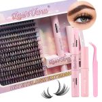 Set de gene false Tincses 2 în 1 cu lipici și fixator, îndepărtator de lipici, pensetă - 40D - 280 buc Q002