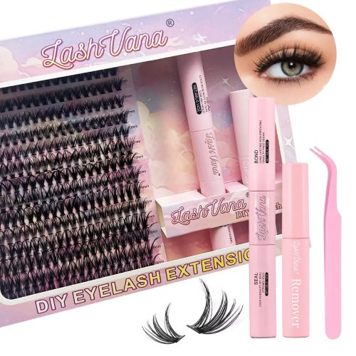 Set de gene false Tincses 2 în 1 cu lipici și fixator, îndepărtator de lipici, pensetă - 40D - 280 buc Q002