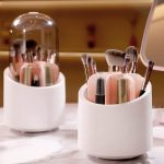 Otočný, priehľadný držiak na štetce, organizér na make-up, vodeodolný a prachotesný dizajn - biely