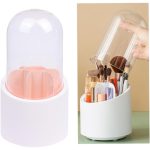 Otočný, priehľadný držiak na štetce, organizér na make-up, vodeodolný a prachotesný dizajn - ružový