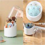 Otočný priehľadný držiak na štetce a organizér na kozmetiku s vodotesným a prachotesným dizajnom – Modrý