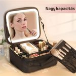 Kosmetička s odnímatelným zrcátkem s LED osvětlením, houbičkovými dělicími přepážkami, dvojitým zipem - černá