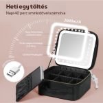 Kosmetička s odnímatelným zrcátkem s LED osvětlením, houbičkovými dělicími přepážkami, dvojitým zipem - černá