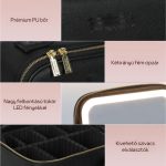 Kosmetička s odnímatelným zrcátkem s LED osvětlením, houbičkovými dělicími přepážkami, dvojitým zipem - černá