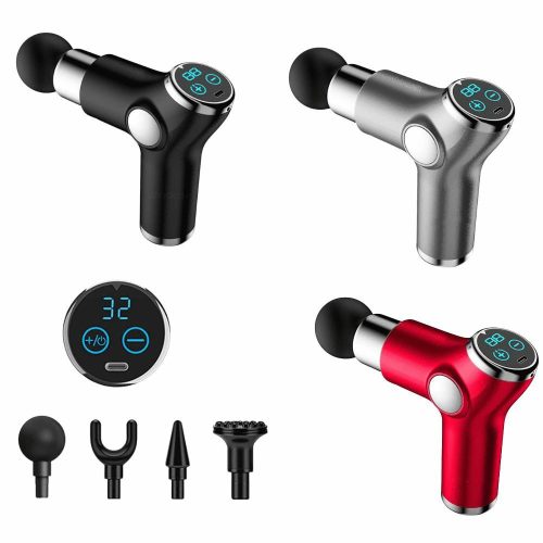 Mini masážní pistole se 4 hlavicemi - KH-515 - stříbrná