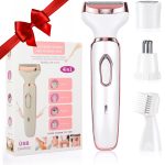 Set de aparat de ras electric cu capete interschimbabile, pentru utilizare uscata si umeda, pentru toate tipurile de piele - Alb-Roz