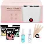 Set complet mini încălzitor de ceară cu bile de ceară, spray de curățare, ulei după epilare și spatule cosmetice - Alb