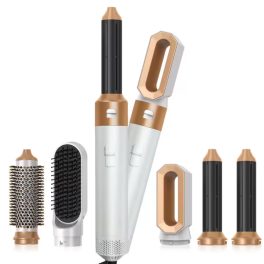   Profesionální stylingový strojek 5 v 1 s vyměnitelnými hlavicemi, rychlý ohřev, pro rovné a vlnité vlasy - bílo-zlatý - WT-618
