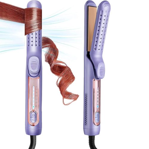 Žehlička na vlasy a kulma 2 v 1 s více nastaveními teploty, pro krátké i dlouhé vlasy - fialová - WT-077-2