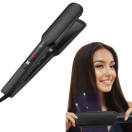   Žehlička na vlasy s nastavitelnou teplotou, LCD displejem, rozšířenou topnou deskou, pro suché i mokré vlasy - černá