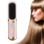 Přenosný hřeben na rovnání vlasů s třístupňovým nastavením, rychlým ohřevem, inovativním designem - růžový