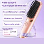 Přenosný hřeben na rovnání vlasů s třístupňovým nastavením, rychlým ohřevem, inovativním designem - růžový