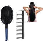 Kartáč na vlasy s vzduchovým polštářem a hřebenem se širokými zuby pro styling a česání - tmavě modrý