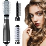 Hair Styling Brush with 3 Interchangeable Heads, Multiple Speeds and Temperatures, Negative Ions - Black