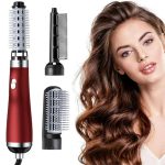 Hair Styling Brush with 3 Interchangeable Heads, Multiple Speeds and Temperatures, Negative Ions - Red