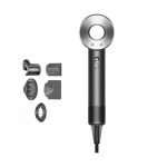 Negativní iontový fén s vyměnitelnými hlavicemi, nastavitelnou teplotou a proudem vzduchu – stříbrně šedý