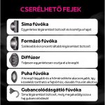 Negativní iontový fén s vyměnitelnými hlavicemi, nastavitelnou teplotou a proudem vzduchu – stříbrně šedý