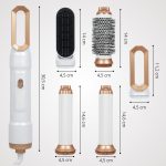 5v1 Multifunkční horkovzdušný kulma s automatickým natáčením, žehličkou na vlasy a fénem, bílá