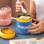 Tedemei kiömlésgátló ételhordó, összecsukható kanállal 530 ml - Kék/sárga - Black Friday