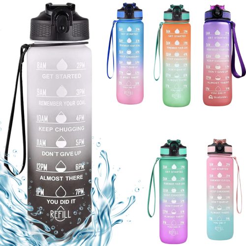 Sticlă de apă motivațională cu gradient, citate și cronologie (1000 ml) - Alb/Negru