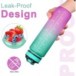 Sticlă de apă motivațională cu gradient, citate și cronologie (1000 ml) - Verde mentă/Mov