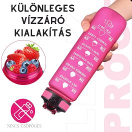   Színes motivációs kulacs idézetekkel és időskálával (1000 ml) - Magenta