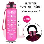 Színes motivációs kulacs idézetekkel és időskálával (1000 ml) - Magenta