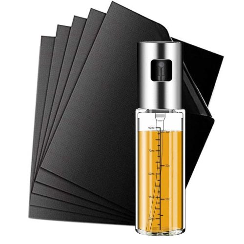  Set BBQ - Tavă de copt antiaderentă pentru grătar - 5 buc - Spray de ulei de gătit din sticlă, dozator de ulei