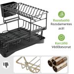 Chiuvetă dublă cu tavă de scurgere și scurgător de vase cu cioc de scurgere încorporat