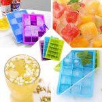 Set de 3 aparate de făcut cuburi de gheață din silicon și suport - 5x3 cuburi