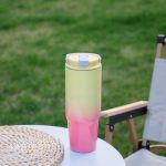 Sklenice s gradientním efektem, cestovní kelímek 820ml - žlutá/růžová