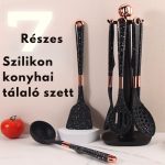 Set de 7 piese din silicon pentru servirea mesei - Negru, model cu stropi