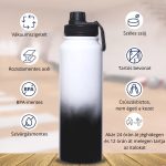 Rozsdamentes Acél Termosz Kulacs Szivárgásmentes Kupakkal, Hideg és Meleg Italokhoz - 950 ml - Fekete-Fehér Színátmenetes - Black Friday
