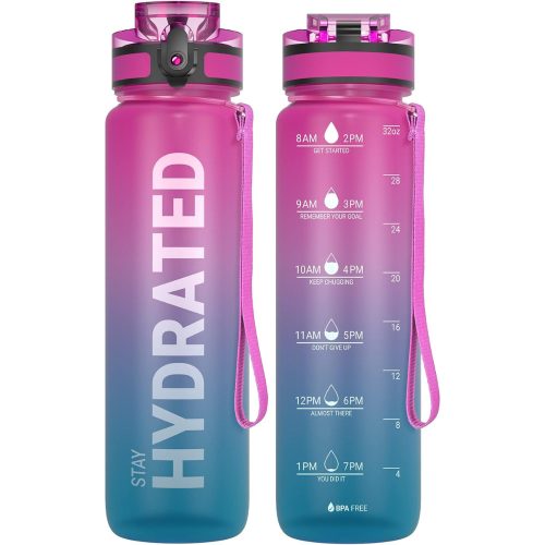 Színátmenetes, Feliratos Kulacs Szivárgásmentes Kupakkal - 1000 ml - Pink/Kék