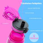 Színátmenetes, Feliratos Kulacs Szivárgásmentes Kupakkal - 1000 ml - Pink/Kék