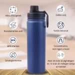 Modrá termoska z nerezové oceli s nepropustným uzávěrem, funkce udržování teploty a chladu - 650 ml