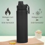 Fekete Termosz Kulacs Rozsdamentes Acél Anyagból, Szivárgásmentes Kupakkal, Hidegen és Melegen Tartó Funkcióval - 650 ml