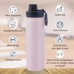 Růžová termoska z nerezové oceli s nepropustným uzávěrem, funkce udržování teploty i chladu - 650 ml