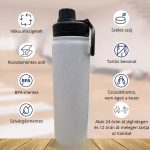 Bílá termoska s leopardím vzorem z nerezové oceli, s nepropustným uzávěrem, funkce udržování teploty a chladu - 650 ml